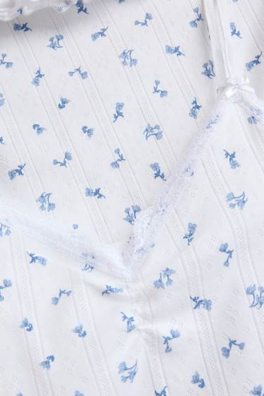 Dona - Camisa de dormir de punt d’ordit calat - de flors - blanc