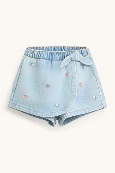 Bébés filles - Fruit et petites fleurs - jupe short pour bébé avec nœud - aspect jean - bleu
