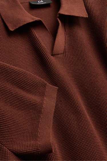 Herren - Strick-Poloshirt - Relaxed Fit - braun