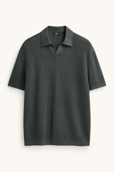 Herren - Strick-Poloshirt - Relaxed Fit - dunkelgrau