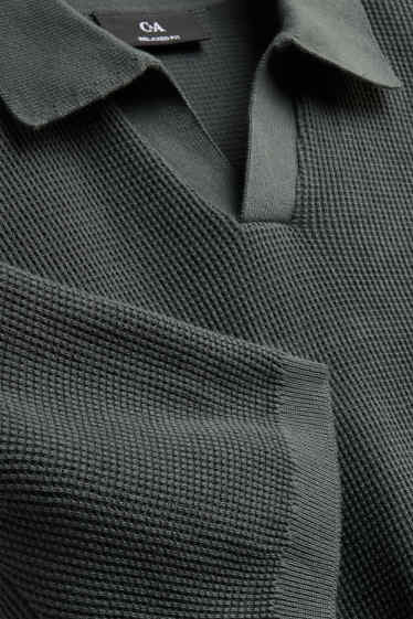Herren - Strick-Poloshirt - Relaxed Fit - dunkelgrau