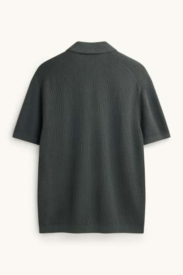 Herren - Strick-Poloshirt - Relaxed Fit - dunkelgrau