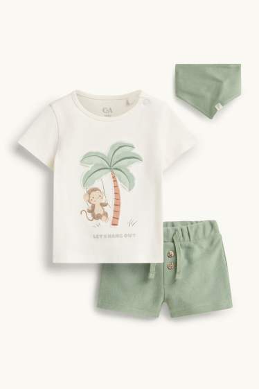 Baby Boys - Monkey and palm - baby outfit - 3 piece - white / green