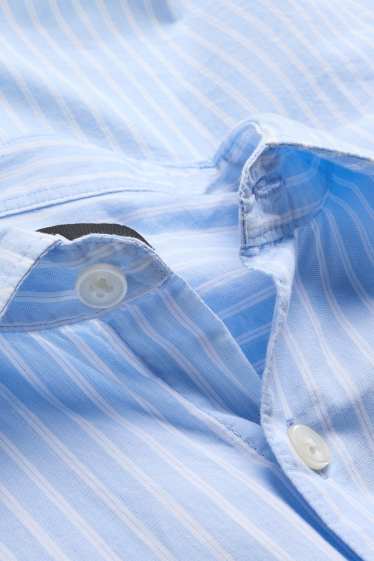 Men - Shirt - loose fit - kent collar - striped - blue / white