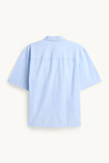 Men - Shirt - loose fit - kent collar - striped - blue / white