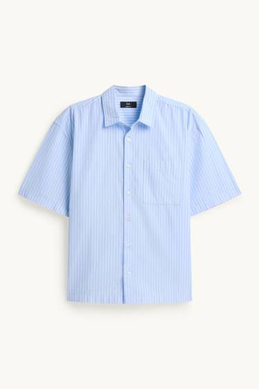 Men - Shirt - loose fit - kent collar - striped - blue / white