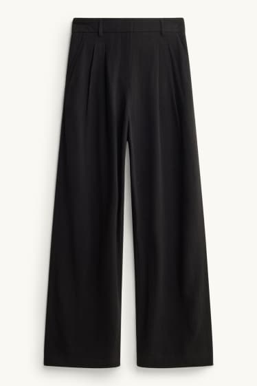 Damen - Stoffhose mit Leinen-Anteil - High Waist - Palazzo - schwarz