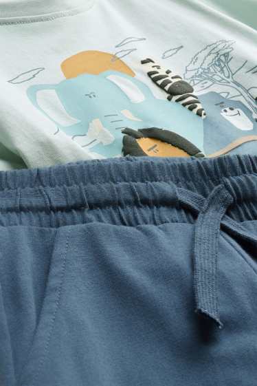 Kinder Buben - Dschungeltiere - Set - Kurzarmshirt und Shorts - 2 teilig - hellblau
