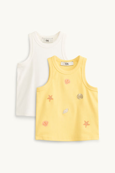Children Girls - Multipack of 2 - scallop - top - ribbed - yellow