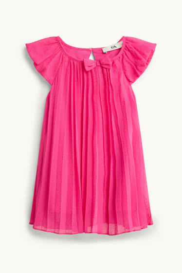 Kinder Mädchen - Plissee-Chiffon-Kleid - Glanz-Effekt - festlich - gepunktet - pink