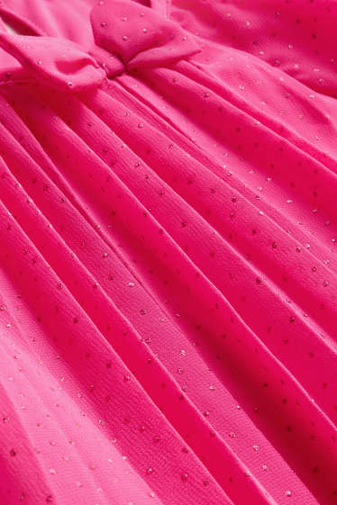 Kinder Mädchen - Plissee-Chiffon-Kleid - Glanz-Effekt - festlich - gepunktet - pink