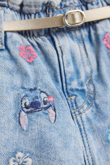 Kinderen: meisjes - Lilo & Stitch - denim short met riem - jeanslichtblauw