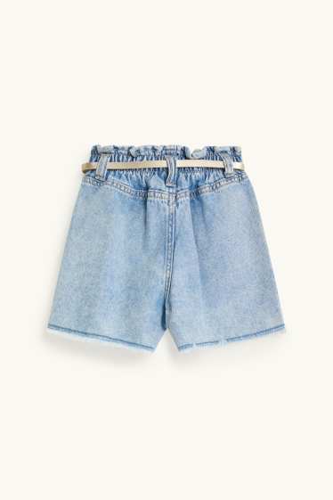 Kinderen: meisjes - Lilo & Stitch - denim short met riem - jeanslichtblauw