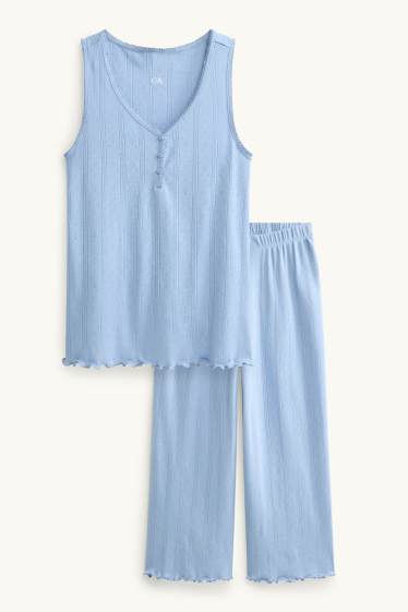 Dames - Pointelle-pyjama - 2-delig - blauw