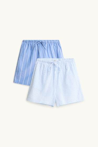 Mujer - Pack de 2 - pantalones cortos de pijama - de rayas - de cuadros - azul