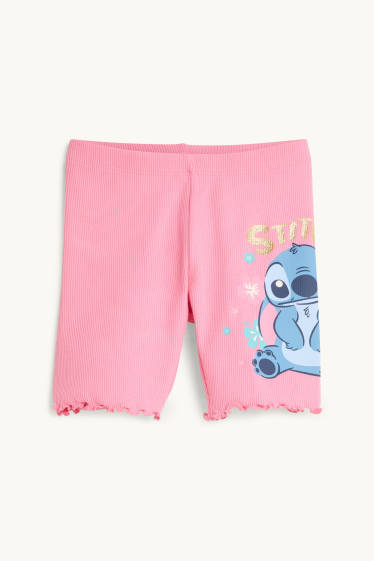 Kinder Mädchen - Lilo & Stitch - Radlerhose - gerippt - Glanz-Effekt - pink