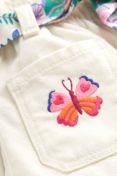 Children Girls - Butterfly - denim shorts - white