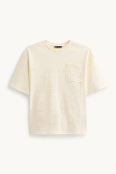 Děti - chlapci - Tričko s krátkým rukávem - pruhované - strukturované - krémově bílá