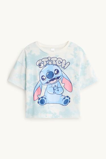 Enfants filles - Lot de 2 - Lilo et Stitch - T-shirt - effet brillant - blanc / bleu clair