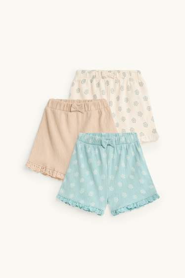 Bebeluși - fete - Multipack 3 perechi - floricele - pantaloni scurți bebeluși - roz / albastru deschis