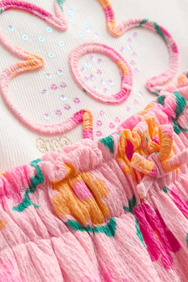 Kinder Mädchen - Blümchen - Set - Kurzarmshirt und Hose - 2 teilig - weiss / rosa