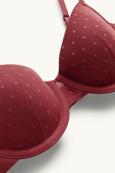 Femmes - Soutien-gorge à armature - DEMI - ampliforme - à pois - rouge