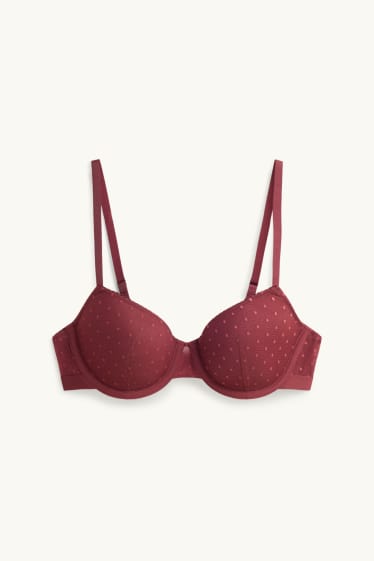 Femmes - Soutien-gorge à armature - DEMI - ampliforme - à pois - rouge