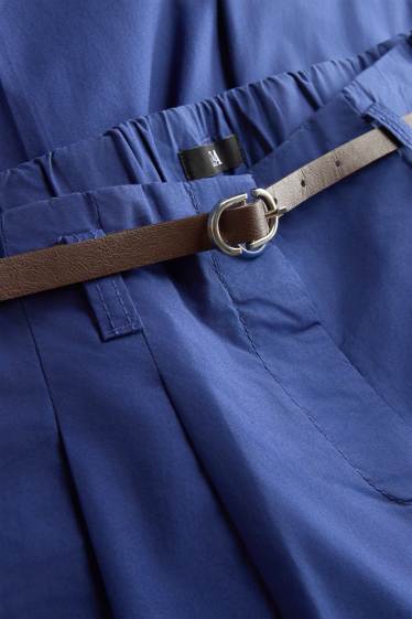 Damen - Crop Stoffhose mit Gürtel - High Waist - Wide Leg - blau