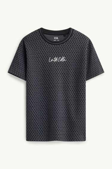 Kinder Buben - Kurzarmshirt - gemustert - schwarz