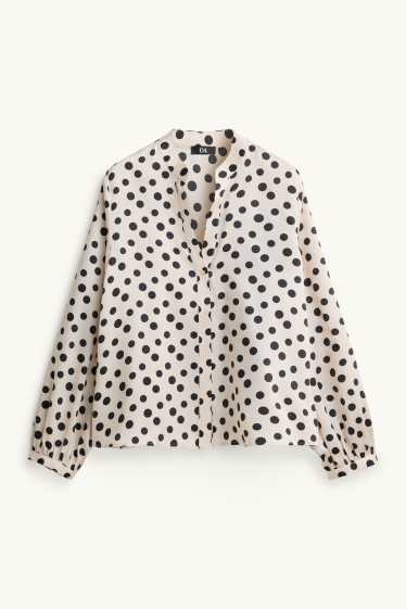 Damen - Bluse mit V-Ausschnitt - gepunktet - weiß / schwarz