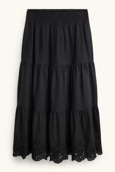 Damen - Rock - Broderie Anglaise - schwarz