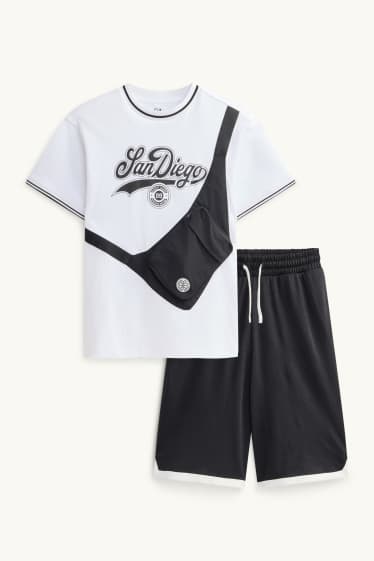 Kinderen: jongens - San Diego - set - T-shirt en short - 2-delig - zwart / wit