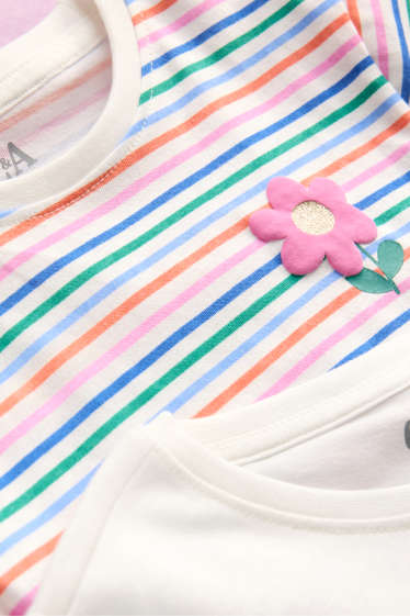 Kinderen: meisjes - Set van 3 - bloem en zomer - T-shirt - paars / wit