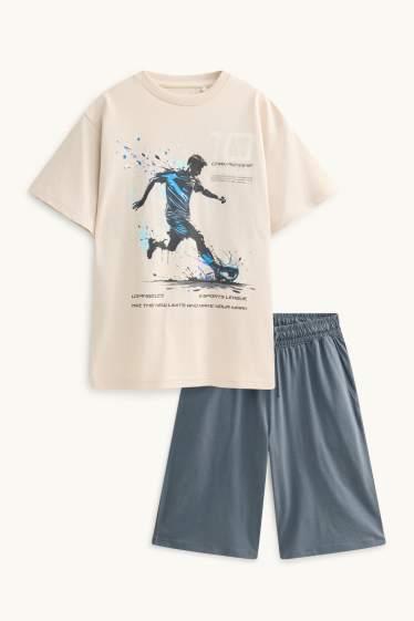 Copii - Băieți - Fotbal - set - tricou cu mânecă scurtă și pantaloni scurți - 2 piese - albastru / crem