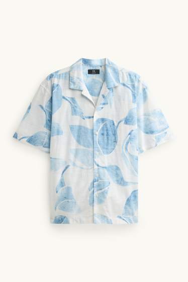 Herren - Hemd - Loose Fit - Reverskragen - gemustert - weiß / hellblau