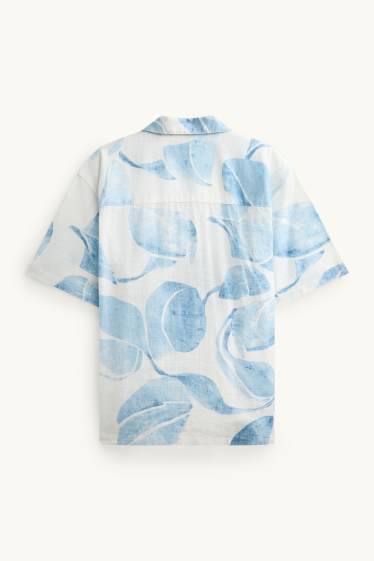 Herren - Hemd - Loose Fit - Reverskragen - gemustert - weiß / hellblau