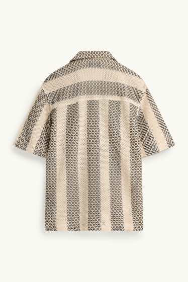 Hommes - Chemise - relaxed fit - col à revers - à rayures - finition texturée - noir / beige