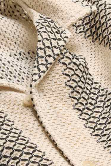 Hommes - Chemise - relaxed fit - col à revers - à rayures - finition texturée - noir / beige