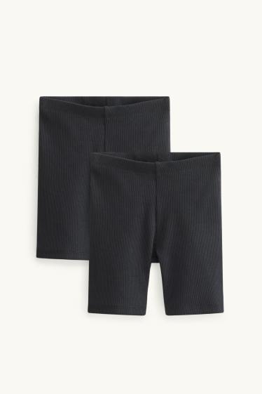 Kinderen: meisjes - Set van 2 - fietsbroek - ribstof - zwart