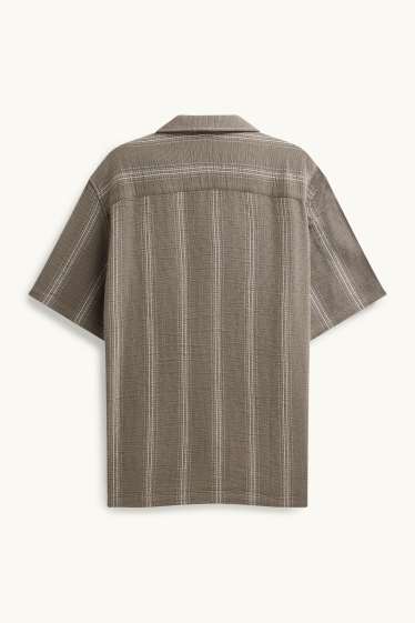 Men - Shirt - regular fit - lapel collar - striped - textured - khaki