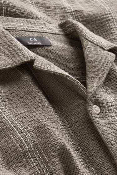 Men - Shirt - regular fit - lapel collar - striped - textured - khaki