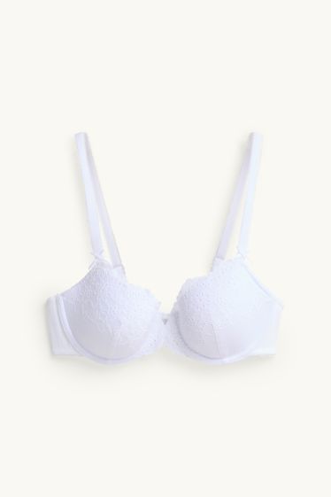 Women - Underwire bra - DEMI - padded - broderie anglaise - white