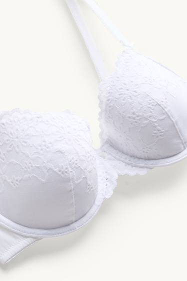 Women - Underwire bra - DEMI - padded - broderie anglaise - white