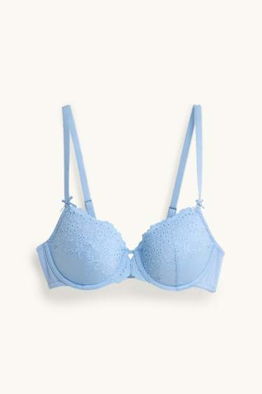 Mujer - Sujetador con aros - DEMI - con relleno - bordado inglés - azul claro