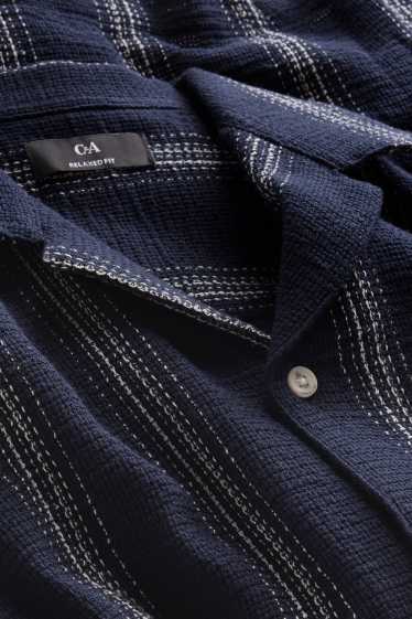 Men - Shirt - regular fit - lapel collar - striped - textured - dark blue