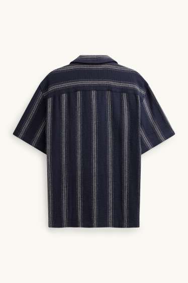 Men - Shirt - regular fit - lapel collar - striped - textured - dark blue