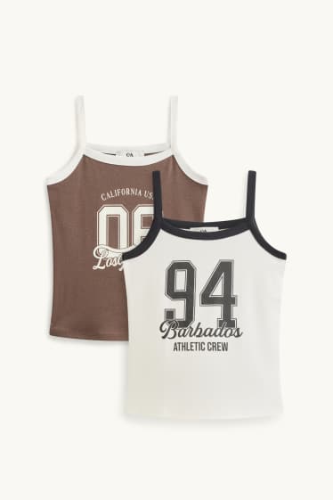 Děti - dívky - Multipack 2 ks - Los Angeles a Barbados - top - hnědá
