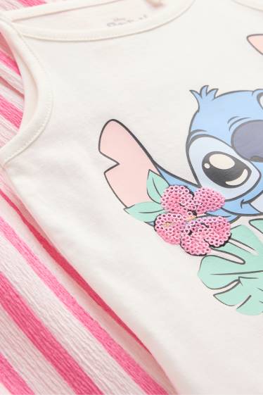 Kinder Mädchen - Lilo & Stitch - Set - Top und Hose - gestreift - weiss / pink