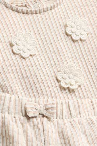 Bebeluși - fete - Floricele - compleu bebeluși - 2 piese - cu dungi - bej