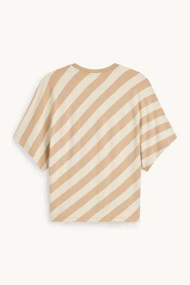 Dames - T-shirt - regular fit - gestreept - lichtbruin